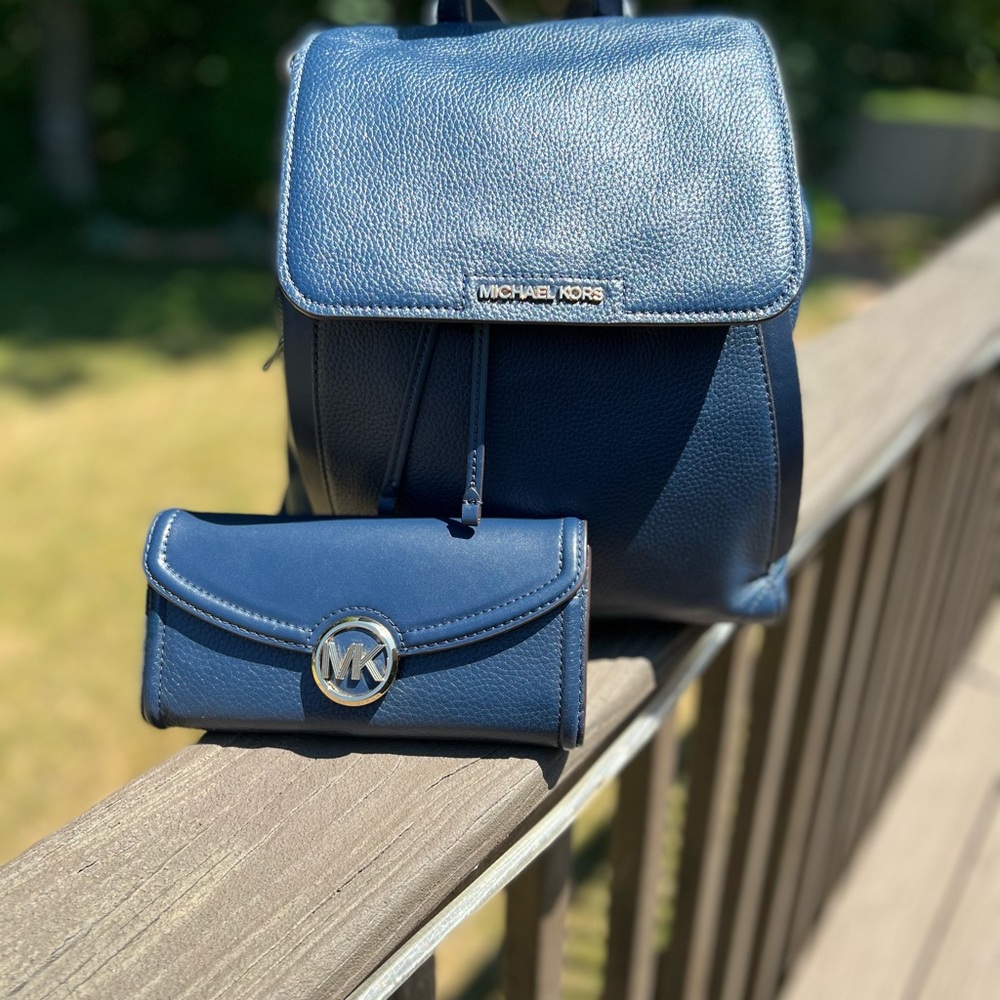 Michael Kors Genuine Pebbled Leather Backpack & Wallet
